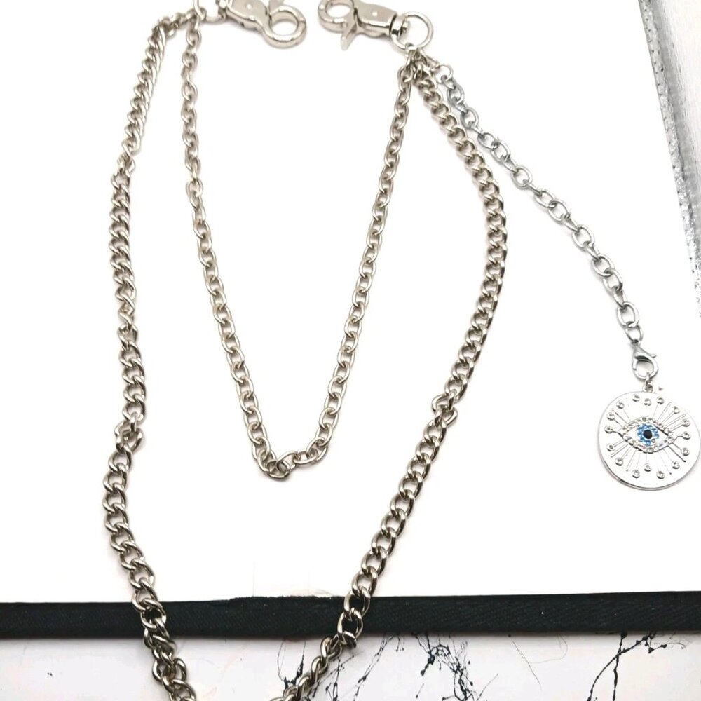 Double Layer Eye Evil Pants Or Wallet Silver Tone Chain 16"